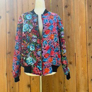 Vintage 1990s Floral Sequin Faux Pearl Beaded Bomber Jacket size M